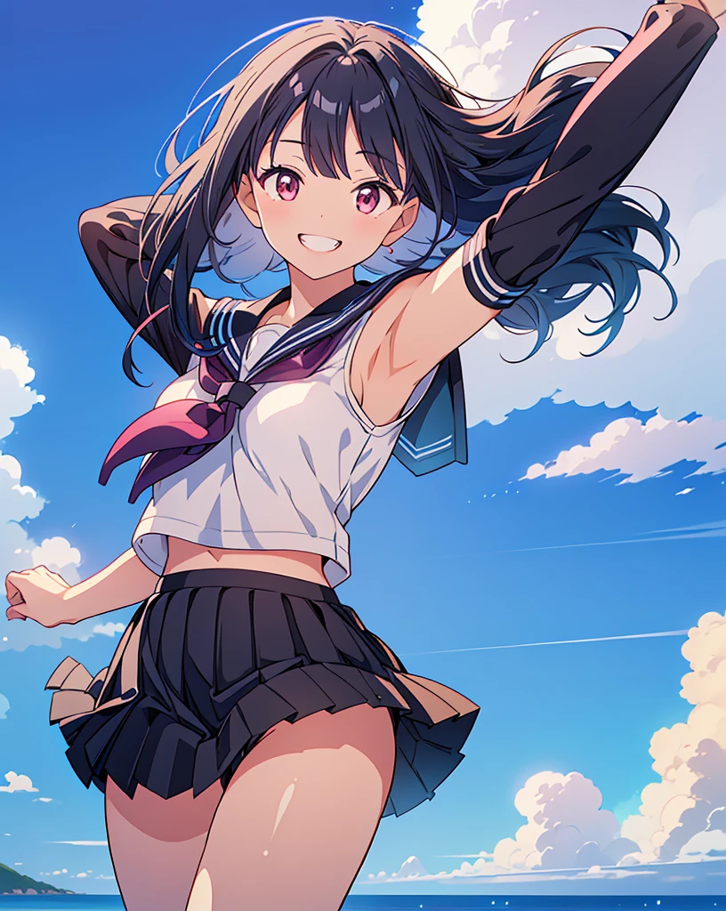 high school girl、mini skirt、The wind is blowing、Skirt flipped up,Female genitalia is visible