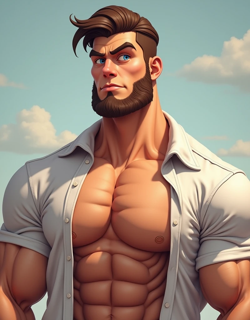 man, black curly hair, slight mustache, beard, strong, stable, kind eyes, dirty hands, sawing wood, jewish, tan, disney poster
