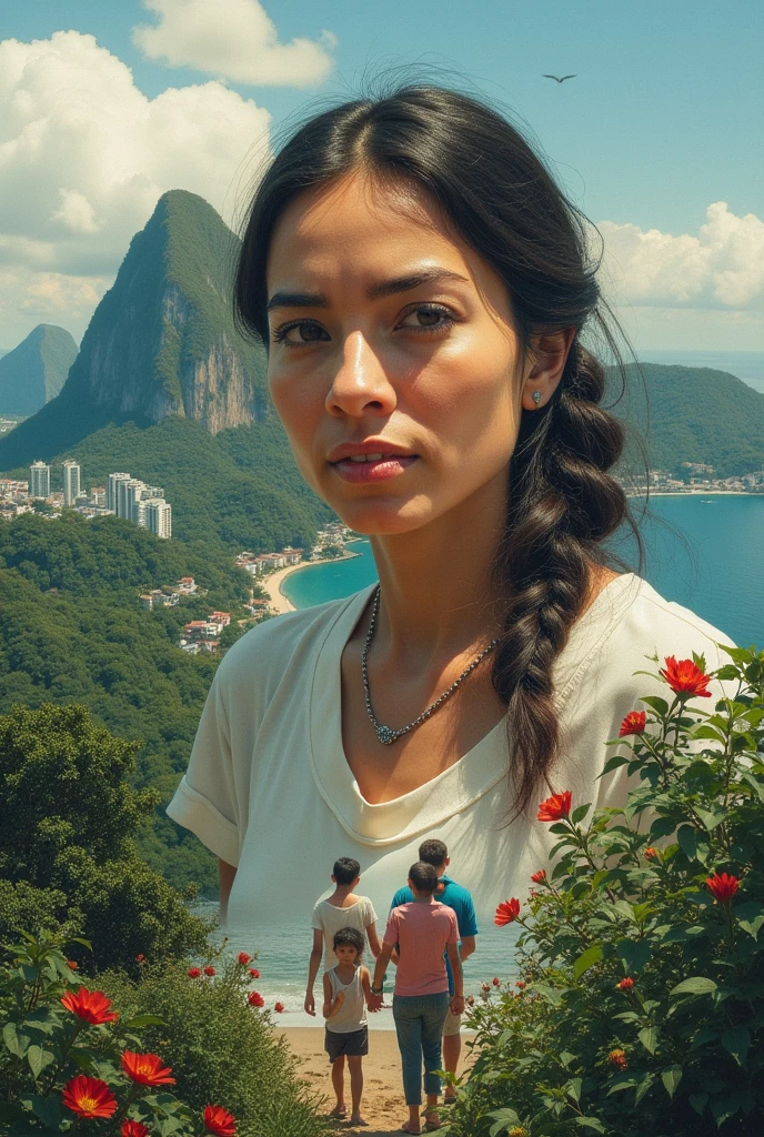 A stunning intricate full color portrait of (sks woman:1) in Rio de Janeiro, at the Sugarloaf Mountain, wearing white turtleneck, epic character composition, sharp focus, natural lighting, subsurface scattering, f2, 35mm, film grain, , by Gregory Crewdson, <lora:locon_selmablair_v1_from_v1_64_32:1>