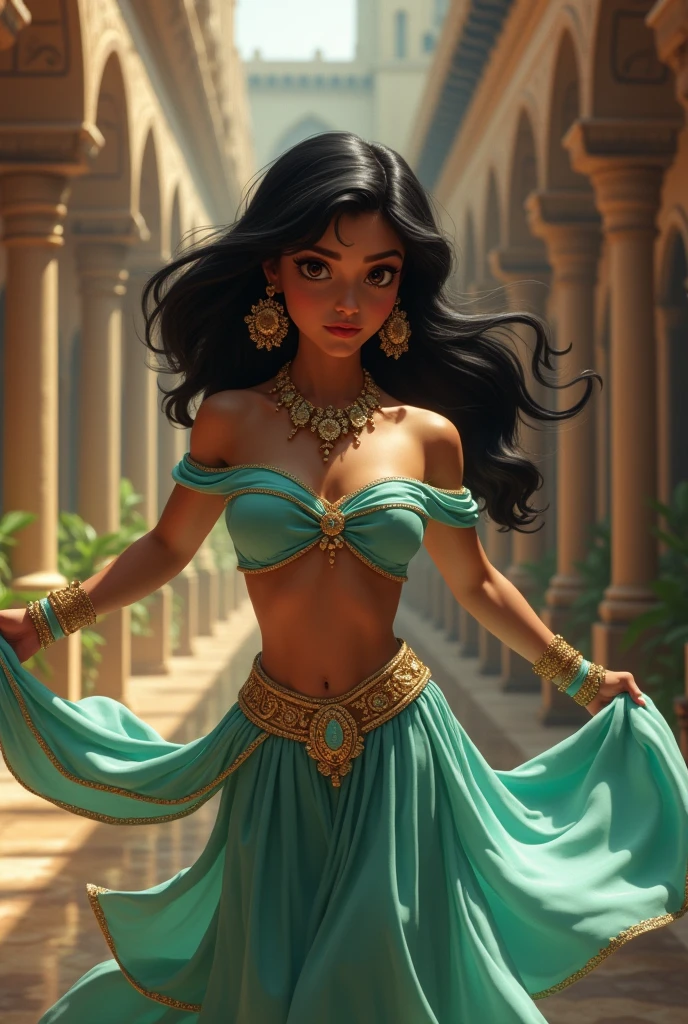 Stunning Princess Jasmine, photo in 8k, in action, cinematic.