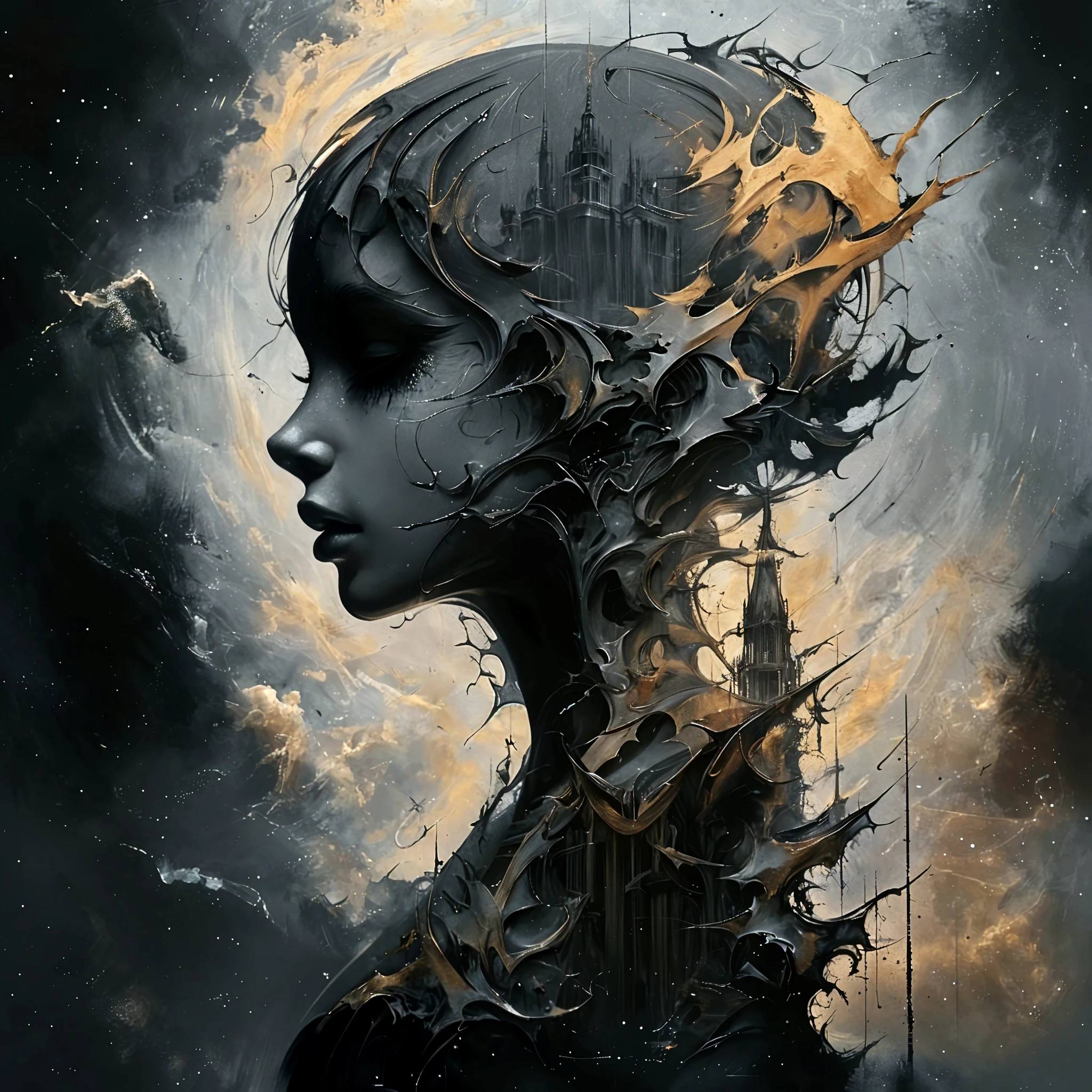 absurda: fracolor drawix6 error sketch raven warrior girl with a sword on the battlefield with fighting knights in the background, black ink, enigmatic, surrealism <lora:drawix6:1> <lora:fracolor:1> <lora:absurda:1>