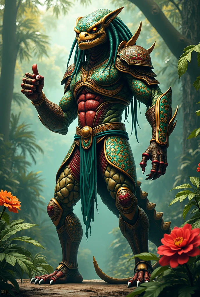Witch Doctor (Terraria), Male, Solo, Skull Mask, Necklace, Hair, Yellow Eyes, Loincloth, Swampy Background, Scalie, Scales, Furless, Hands on Around, Looking away, Avoid Eye Contact, Tail, Big Pectorals, Muscular Body, Abs, (Depth of Field, Vibrant Colors, dramatic Lighting, Natural Textures, Wide Angle Lens, Low Light: 2, Close Side Shot), ( by null-ghost, by darkgem, by snartles, by Chunie),
