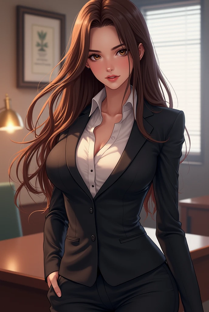 medium breasts)), High Dress Up Detailed Office Makima Suit, white shirt black tie(high resolution textures), in doggy pose, bokeh, (details Intricate, hyperdetailed:1.15), circunstanciado, sunlight passing through hair, office background, (offcial art, extremely detaild, highest detailed),