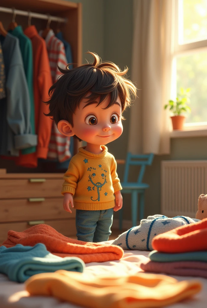 A scene suitables for wonderful and amazing cover of a children's book or children's magazine, A cute little boy from England, Full body, smiling, playing, balloons, Incredibly detailed, High quality skin texture, Incredibly light and shadow, realistic cartoon, Disney style, Ultra HD --auto --s2