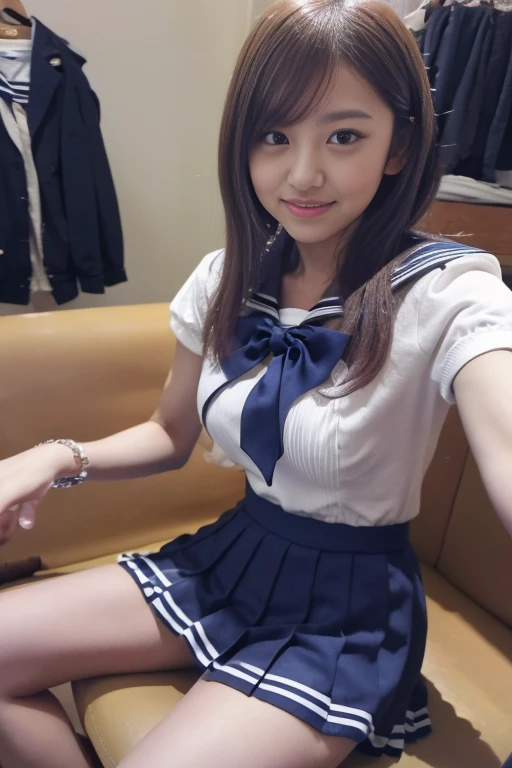 highest quality,Ultra-detailed,masterpiece,Realistic,Photo realistic,Bright lighting,One Girl, スカートをめくってカメラにShowing panties)))、(((Beautifully aligned and white teeth)))、(((Lifting the skirt higher and higher,、Show your panties to the camera)))、The most popular and beautiful employees in the company、Super Slim Body G Cup Bust、Slim model body type、Beautiful posture、Very beautiful 18 year old girl, (cute:1.2),A faint smile, (Brown eyebrows),shortcut、Perfect glowing skin,Perfect Skin,((erotic,Sexy and sexually explicit)),((Accurate needles without discomfort)), Big ample breasts,Big breasts, small waist, Look at the viewers,((Sailor suit)),((Short sleeve uniform white shirt)),(Red tie),(Blue mini pleated skirt),(((Roll up the skirt yourself))),(Lifted it himself),(Showing panties),Wearing panties,Panty Focus,((get up,Spread your legs)), Socks Knee socks),(Loafer shoes), Daytime,in the train,A long seat facing away from the window 、((Sexy panties in full view:1.05))、((Spread your legs wide:1.45))、((Boyfriend and girlfriend having sex:1.5))、((Sexual pose:1.5))、((Spread legs POV:1.5))、((The breasts are half-exposed:1.5))、