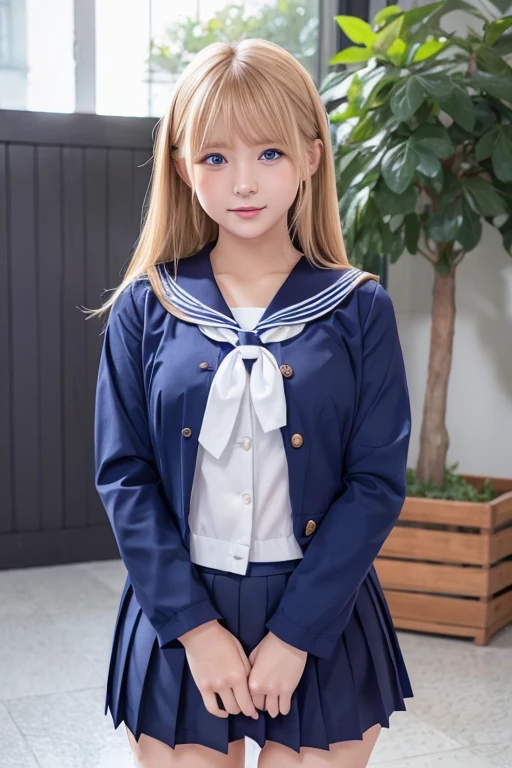 Beautiful long blonde　blue eyes　Embarrassing　Tears overflow from my eyes　A girl wearing a long-sleeved sailor uniform　Pleated skirt　mini skirt　No underwear　POV　One person, One person***, penis