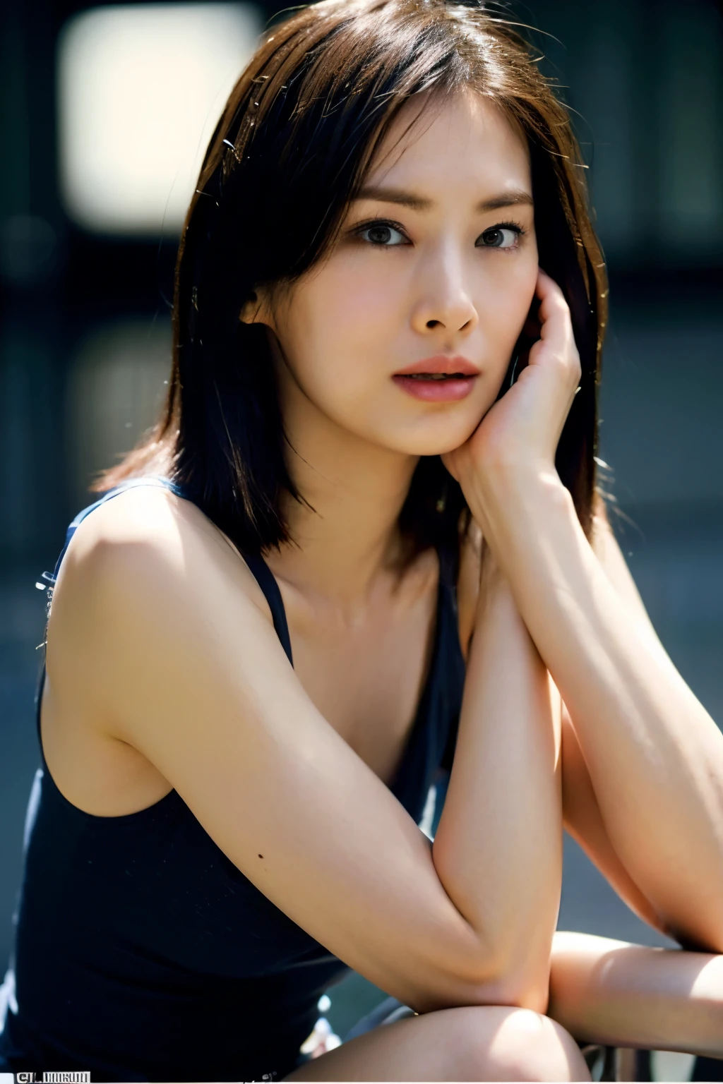 Masterpiece, Photogravure, High quality, High resolution, a photo captured the beautiful moment of a skinny Japanese woman, 24 years old, {long|short} hair, cute face, detailed face, detailed eyes, anatomically correct body