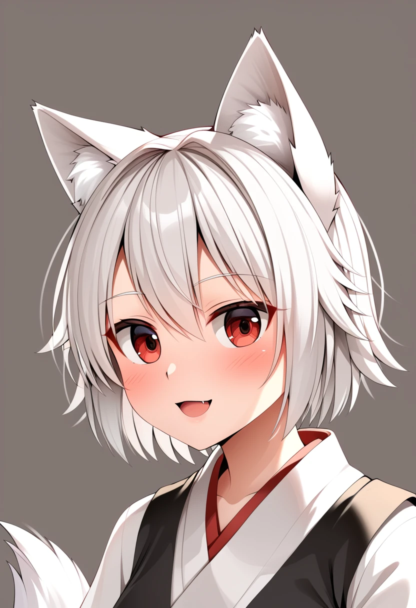 Highest quality, masterpiece, High resolution, One person, {wubashiri_momiji_East:1.15}, animal_ear, Wolf_ear, short_hair, red_eye, white_hair, Hw, Talkw&#39;_Hw, Wolf_tail, tail, red noodles, chest, One girl, phi_hat, white_background, Simple_background, just_shoulder, Lookwg_w_Audience, upper_body,just_naked_torn clothes,