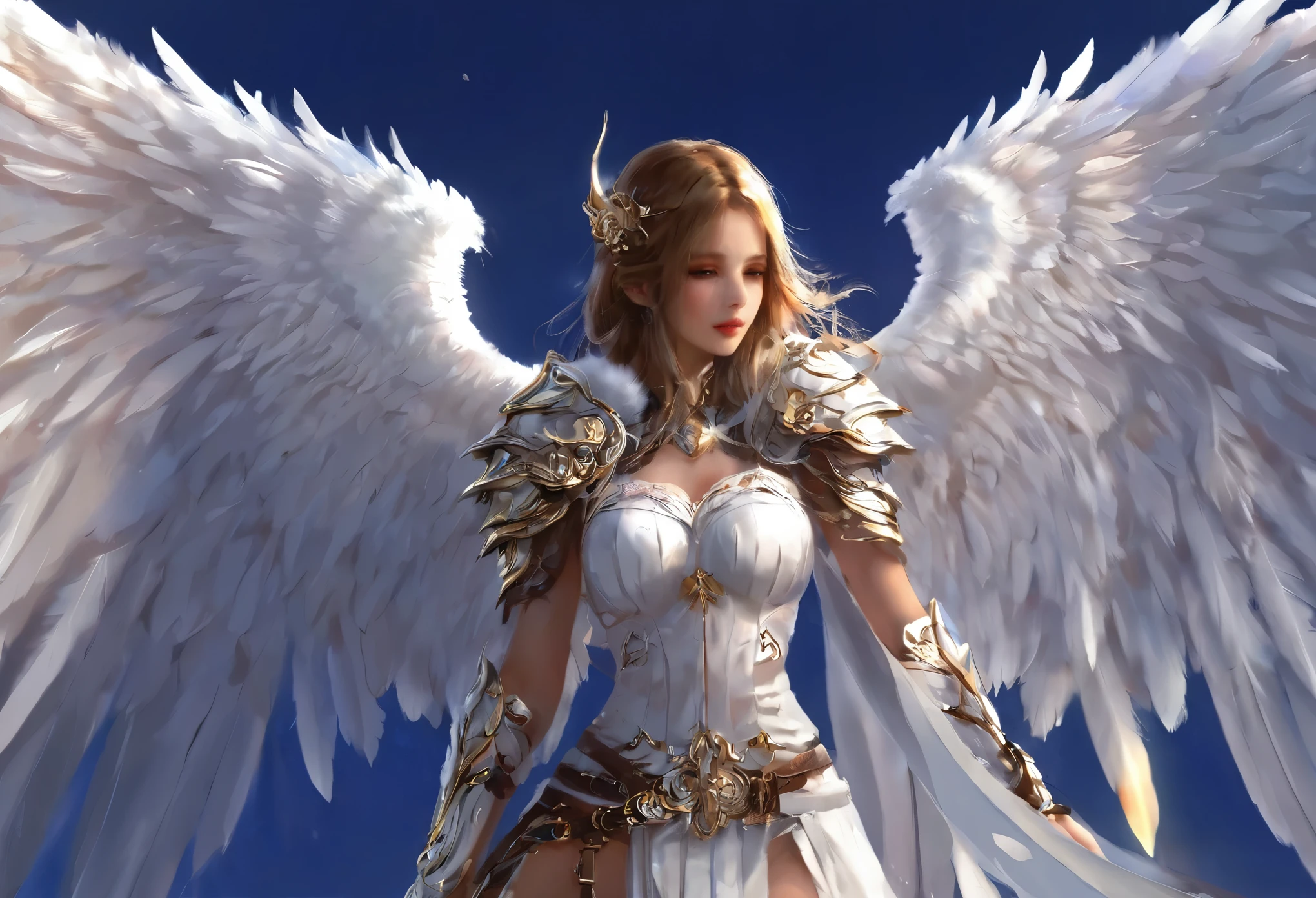 1girl angel mask angel_wings armor feathers_Long wing feathers_Hair Shoulder Armor Shoulder_Armor single piece_Wing separate upper part_The body is white_Theme White_Wings Wings