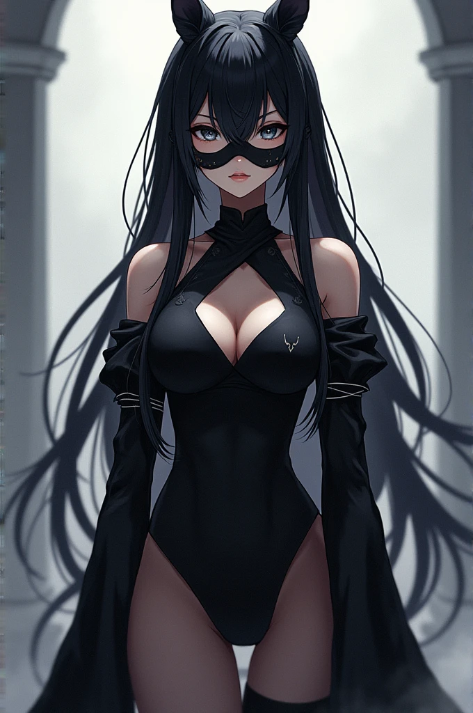 Sexy anime girl with cat mask long dark brown hair chubby