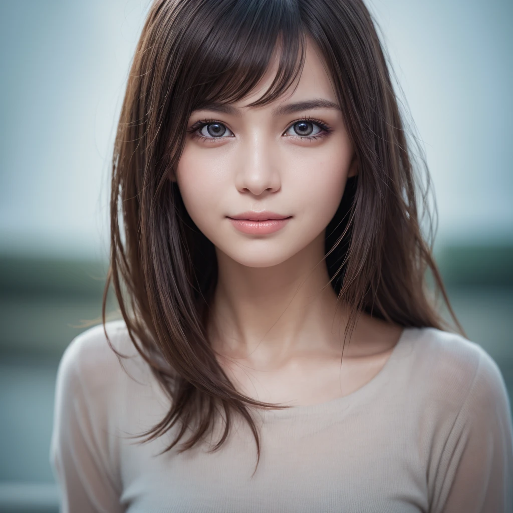 (realistic, photo-realistic:1.37),(8k, RAW photo, best quality, masterpiece:1.2), cute, ultra-detailed,heart-shaped pupils,physically-based rendering, ultra high res, kodakvision color, shot on Arricam LT Camera, bokeh, sharp focus,
looking at viewer,photorealistic,realistic, solo, photorealistic, best quality,extremely detailed face,extremely detailed eyes and face, beautiful detailed eyes,absurdres, incredibly absurdres,haunting smile,Messy hair, floating hair, , 