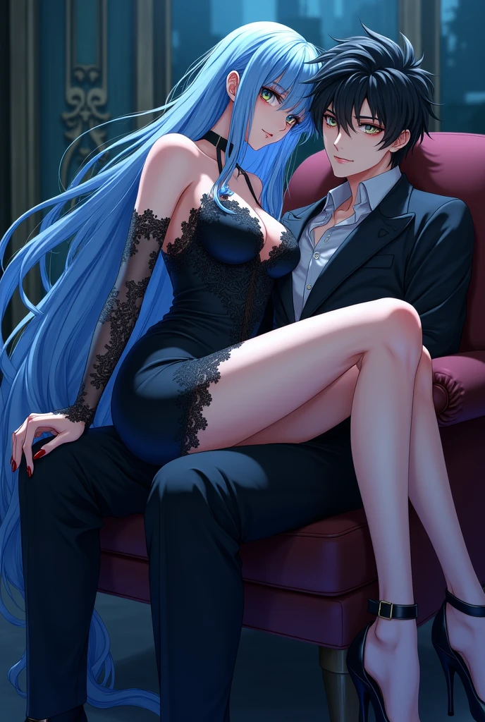 A man and a blue-haired woman licking each other&#39;s genitals