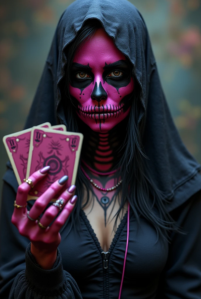 <lora:Skull:0.75> epoxy_skull, A skullish-pink and a flower in her hand, precise hand, by artgerm, photorealistic, ultradetailed, intricate patterned fabric style, trending on ArtStation HQ. geometric background, concept design, art painting, most beautiful image ever created, realistic mood, 8k