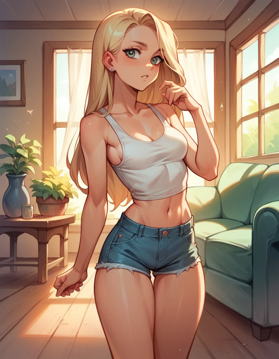 Blonde, latina , with her tits out