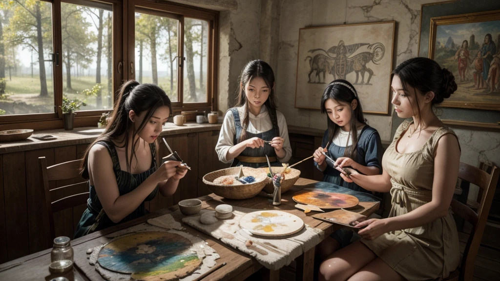 Young woman with children weaving their lives