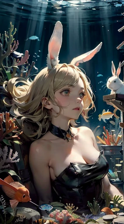 Beauty Translucent swimsuit Mid breasts Big buttocks Shooting underwater Fishnet pantyhose Sexy body Bunny Sexy buttocks Two hands Two legs Five fingers on one hand