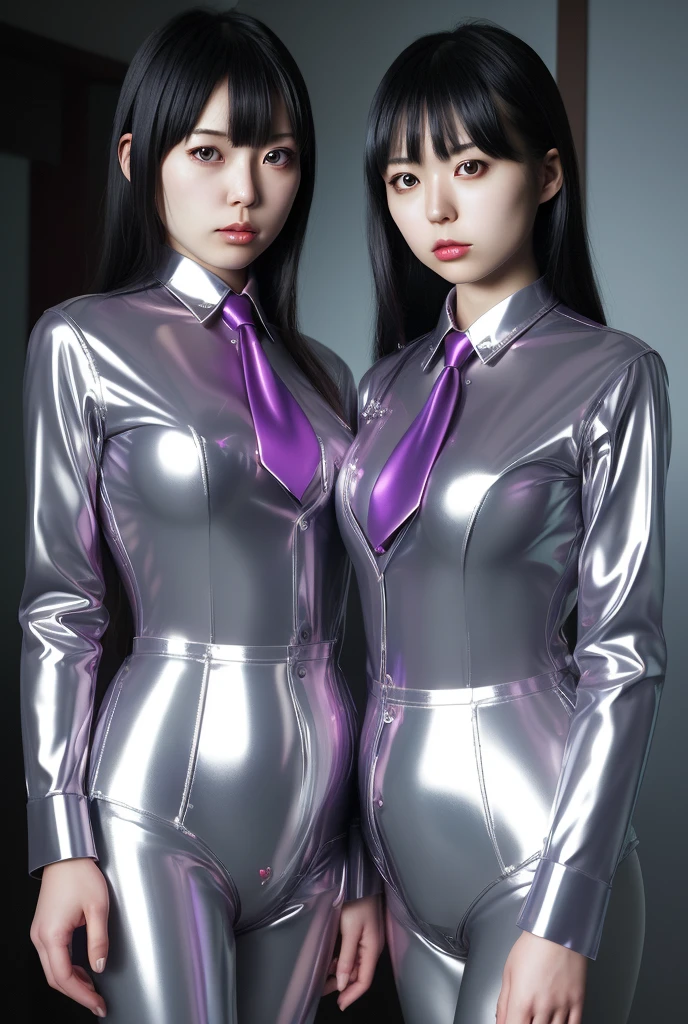 Best Quality，，middle School girls，Zippered purple latex suit，Zippered latex suit，She has her bangs down，blue eyes，Cyberpunk Girl，Naughty Girls，Absurd，Horny girl，masterpiece，perfection，Tight latex suit，smile，Long Hair，Sitting in a chair，