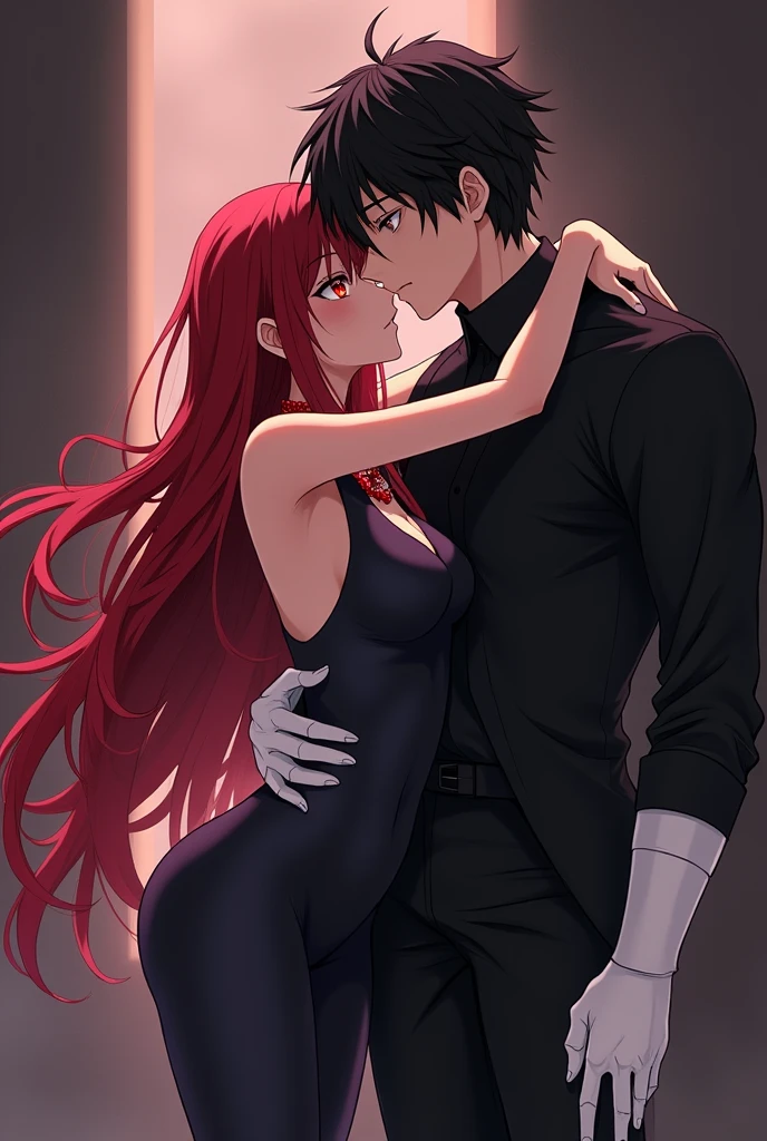 Red hair,wide hips,fully naked, massive hips,very wet body, bathroom, showering, glass walls, big cleavage,very nsfw,Igawa_Asagi, hugged by black a man(faceless),has a big cock,kissing, touching each other.