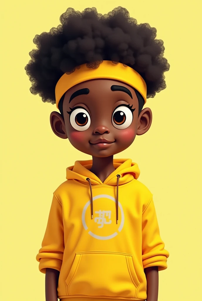 loli menino negro, bonito e fofo, street, sorrindo, usando touca e moletom, face, Estilo Chibi, cabelos bicolores, amarelo e marrom olhos de detalhe perfeito, rosto delicado, CG perfeito, Qualidade de imagem HD, fundo simples