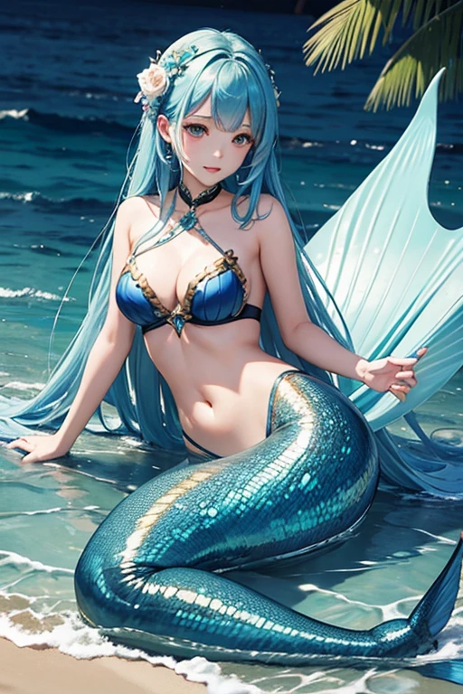 Highest quality、masterpiece、High sensitivity、High resolution、Detailed Description、The Stylish Mermaid of the Shore、For cute hips、Throbbing throbbing、