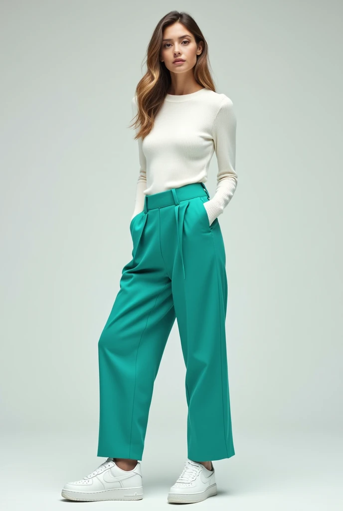 Highest quality, flying debris, Beautiful mature woman、Beautiful Face、Strong-willed woman、office lady、(Brown Hair、Brown eyes)、Long Hair、Magazine Style,Full Body Shot、Female office lady、break(White sleeveless knit、,Emerald green maxi long skirt:1.2)、(Black high heels:1.2)、break((Sitting posture、profile))、((Small breasts))