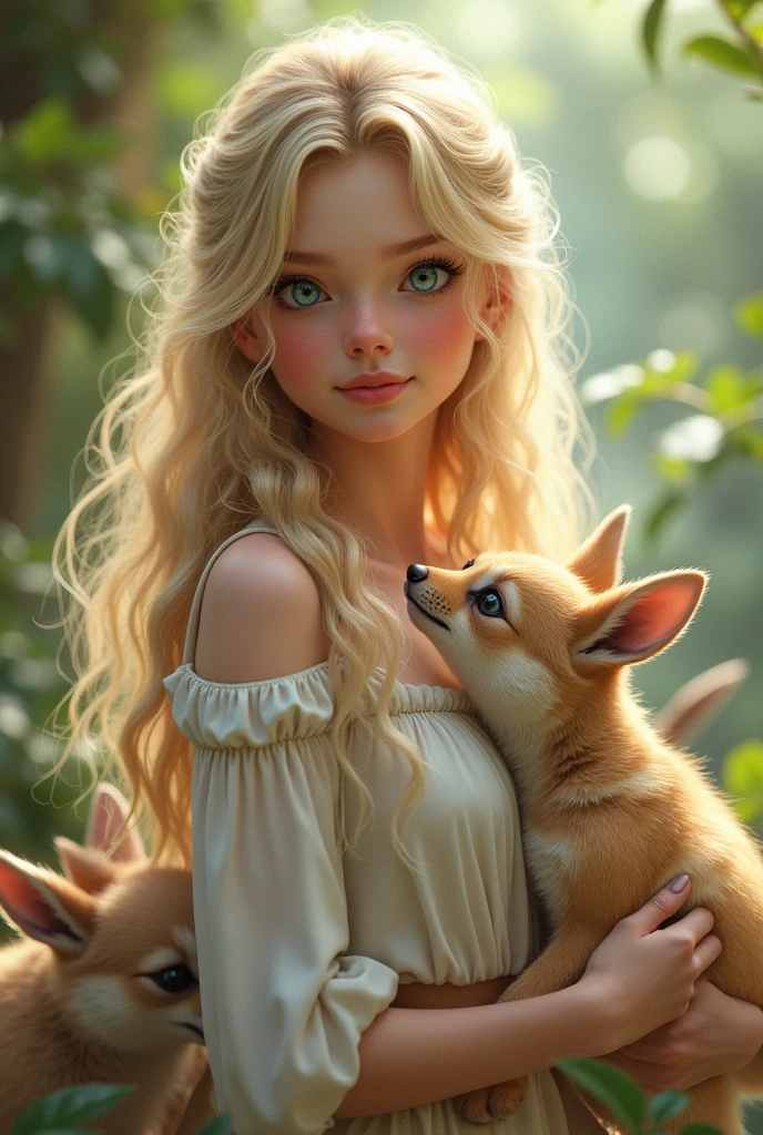 child ((princess-like woman)), elegant silhouette, work of art, best qualityer, Sweet face, long hair, (work of art:1,2, best qualityer), (image drawing, details Intricate), (1 child, with dog , golden blonde loose hair, large blue eyes, long hair, bracelet, fearful face, gorgeous eyes, gazing at viewer, Ela está usando um pink dress de child, appropriately dressed as a CEO, pink dress, face haunted by fear, elegant pose, sleek hands, beautiful hands, perfect toes, is in the forest with a beige dog, fund: This is in a forest with red flowers on the road, and with a haunted and fearful face