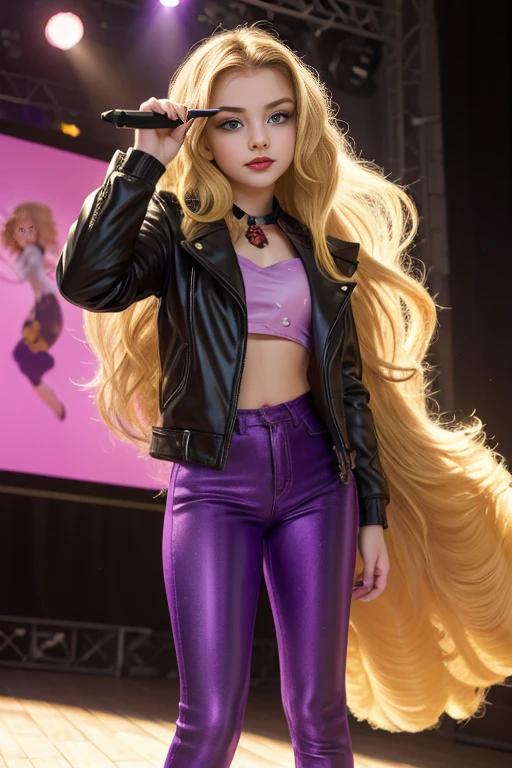 (masterpiece, The best quality:1.2), only, 1 girl , beautiful teenage girl europea , Caucasian , mlp Adagio Dazzle , cute smug smile , make-up , Red lips , little black jacket , purple casual clothing , the glow of the sunset , 18 years , beautiful teenage girl , Teenage model , purple eyes , park , concert  , fluffy blonde hair fluffy blonde hair  , Full body photo 