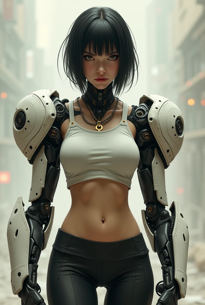 Ultra realistic 8k CG, (futuristic:, perfect artwork, masterpiece, futuristic city, futuristic era, mechanic, fantasy), ((detailed background))) sexy 20 year old Asian female muscle robot fresh model, amazing beauty, sitting, looking at camera, short black hair, wavy shiny hair, 50 mm portrait, glamour, soft curves, huge ass, wide hips, moist lips, cybernetic perfect body, perfect abs, 3d, super realistic, too --auto