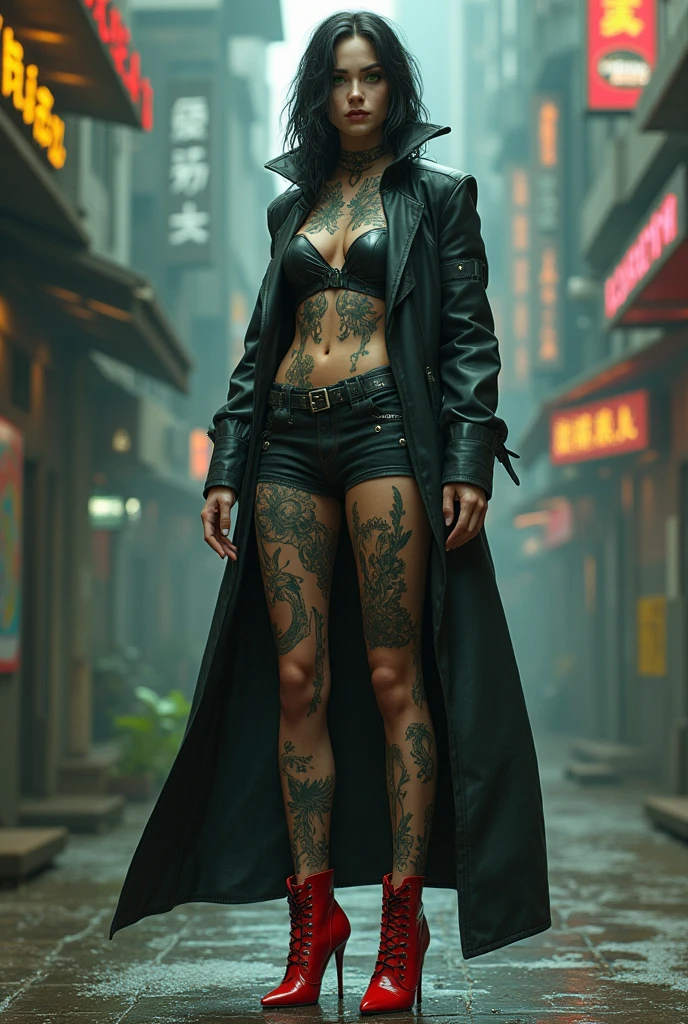 Full body view wearing random badass printed sexzy outfit Badass Gothic tattooed aggressive angry smile look she smoking ,pale eyes ,dusky skin, dark colors ,3d of the very beautiful.very curly hair pony tail,Her skin is adorned with vibrant tattoos that showcase her rebellious nature., ciachuro, intricate detail ,sharps focus , background street punk 32K, HDR, concept art ,dark fantasy ,vanishing point ,dynamic angle queen rapper hip hop baggy saggy style clothes looking at viewer, arms out bling gold jewelry, tattoos, observatory, finely detailed background, amazingly intricate background, incredibly absurdres, best quality