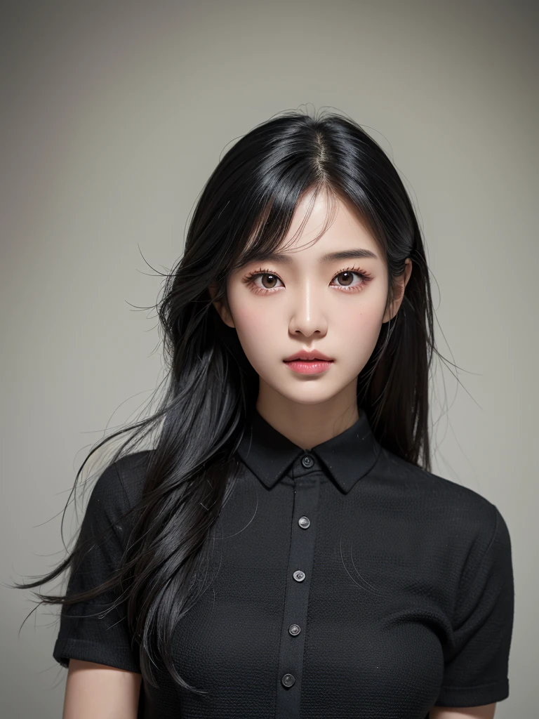 1girl, black  formal long dress,white background,    <lora:JessieWard-04:1>