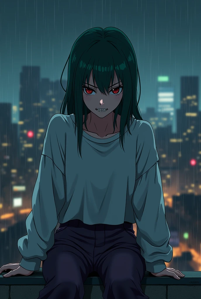 Black hair with green inner color、Bob、Tank top cardigan、whisky、Dark room at night、Back view、anime、An illustration