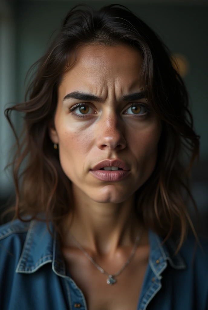 ((Top Quality)), ((8K)), ((Masterpiece: 1.3)), (Perfect Appearance), (Photorealism: 1.6), (monochrome: 1.6), japanese woman, (48 years old), ((Standing upright, facing forward, center of screen)), ((Realistic skin texture)), (Fine wrinkles throughout the skin), (Dull skin), (Skin without moisture), (Wrinkles on the corners of the eyes: 1.2), Double eyelids, tear bags on the lower eyelids, The eyes are looking here, serious gaze, (Dimples: 1.2), (focus on face: 1.3),