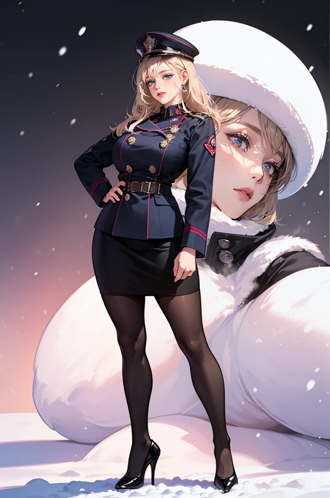 Mature beautiful woman,(Highest quality,Very detailed depiction,Incredible High Resolution,Anatomically accurate depiction,Curvy Legs,Glowing Skin,Porcelain-like skin,Perfect body),(Sexy Female Soldier,uniform,Pencil Skirt,High heels,black tights,Hats for the winter,latex,Heavy coat,Winter Gear),eyelash,Flashy makeup,eye shadow,Intense glowing purple eyes,Half a point.4,Large Breasts,Glossy pink lips,Shadowed face,A captivating smile,whole body:1.2,(background:Snowfield:1.3),Snow Scene,that&#39;it&#39;s snowing,Side view:1.3(Highest quality,4K,High resolution,masterpiece:1.2),Very detailed,Realistic:1.37,,(whole body, legS and 靴 viSible: 1.2),、The thief、Thief、10 convictions、Criminal Woman、bad woman、To steal、Raiding the store、Anime Style、Storytelling、、beautiful girl、Very cute angel、Pink Gothic Dress、cute、Baby Face、smile、Long skirt、Blood splatter,(Blood splatter:1.1),Black long boots、(Crazy smile:1.3)、Crazy smile, beautiful, Delicate facial features, Sharp Eye, Vermilion cheeks,、Very big boobs、 ,Crazy Smile,look up,Face shot,Scythe Face,Girl Monster, slave,beautiful, Detailed portrait, Delicate facial features, Sharp Eye, Sharp fangs, Pale skin, Dark background, Cinema Lighting, Dramatic ShadowS, Gothic style, Gloomy atmosphere, Dark fantasy, one person&#39;S, , Please open your mouth wide, Open your mouth and baring your teeth,Sharp teeth like a beaSt, Wide lips, very wide mouth, Vermilion cheeks, ,(Blood splatter:1.2),Scary face, Laughter　Witch design, Twisted smile、Bloody、bleeding from the head,、Blood splatter、,(Blood splatter:1.2),Crossbones, skull,　, Horror Style, ((Fantasy Witch Costume)), ((Flowing white hair)), ,(Blood splatter:1.2),Female curves, Large Breasts, Thick thighs, Sexy flat Stomach, Perfect hands, Perfect anime face, ((Darkta Dress)), Are standing, ((Wicked Smile)), ,(Blood splatter:1.2),Victorian cities, gaslight, Sお茶m circulateS, Moonlight Illumination, night lighting, A sky filled with stars and galaxies,jane doe \(zenless zone zero\)