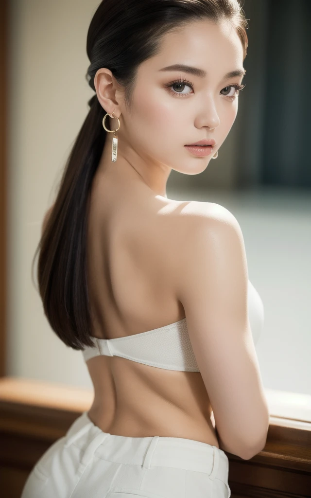 Brown Hair、Big Breasts、Slim body、White micro bikini、In the photo studio