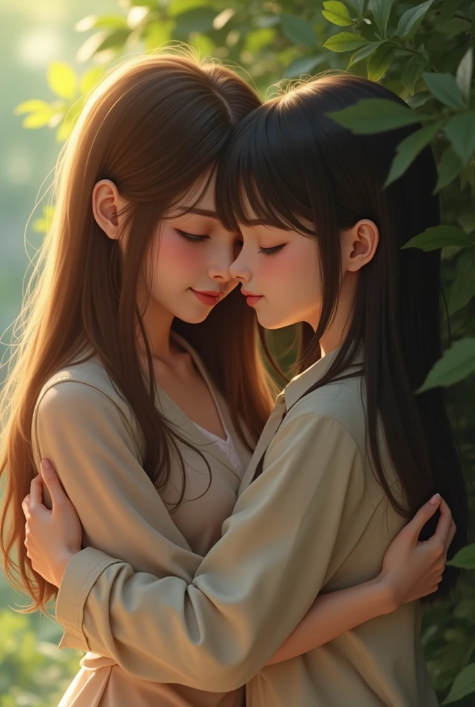 wintern，A man and a woman kiss in the garden