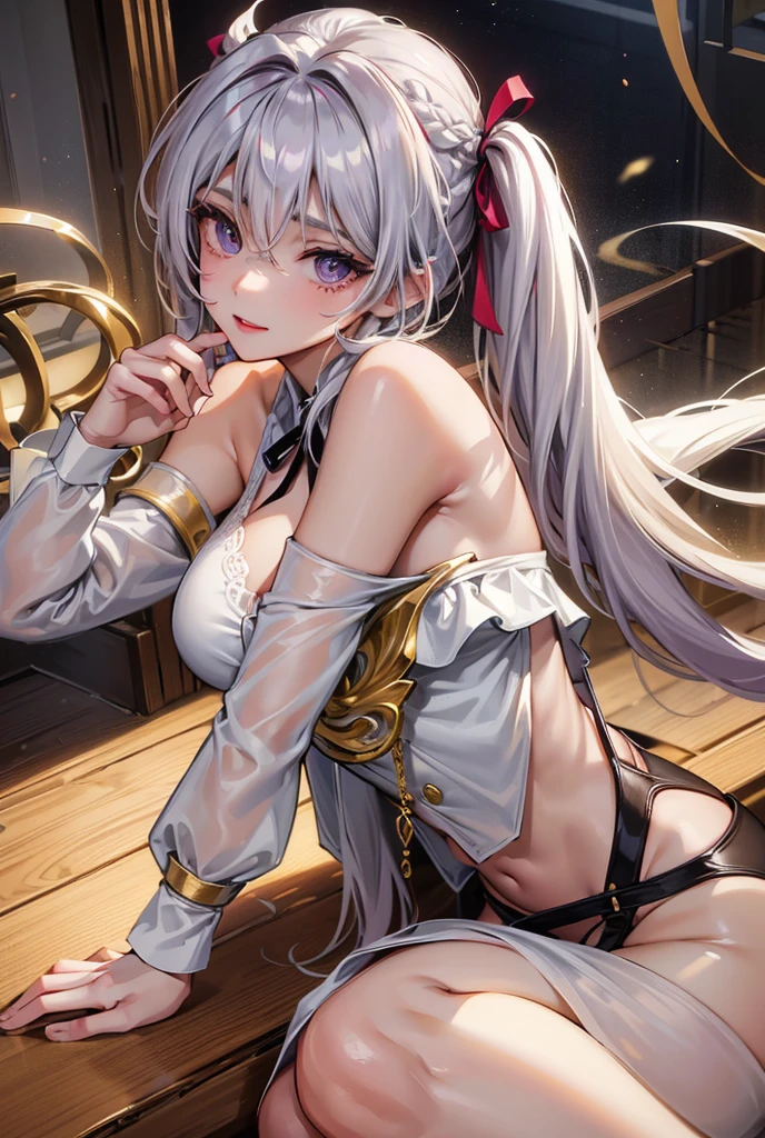 ((masterpiece)), ((Best quality)), (high resolution), (illustration), (an extremely delicate and beautiful), (ultra detailed beautiful face and eyes), nsfw,   1girl, leaning forward,  YukineChris, long hair, purple eyes, twintails, low twintails, ahoge, large breasts,volumetric lightning, 
detailed skin texture, detailed, volumetric shadow, anime screencap,Highest quality, Sorceress, ancient babylonian nobility, ((tan skin:1.2)), (brown skin color),Long hair, twin braids, hair ornament, wine colored hair, smile, Below average size breasts, bare shoulders, Leg spread、Groin、Yukine Chris、Wet condition
nude、Wet_shirt,Wet _underwear、tear_underwear
8K, masterpiece, Best_quality, high_resolution, ultra_details, detailed, 1girl, 独奏, looking_at_viewer, upper_body, braid, bangs, white_hair, hair_ribbon, hair_between_eyes, 
sidelocks,depth_of_field,light_particles,、french_braid, sharp focus, perfect hands, perfect face, perfect eyes, perfect light, dynamic light, natural light, Masterpiece, Best quality, 
