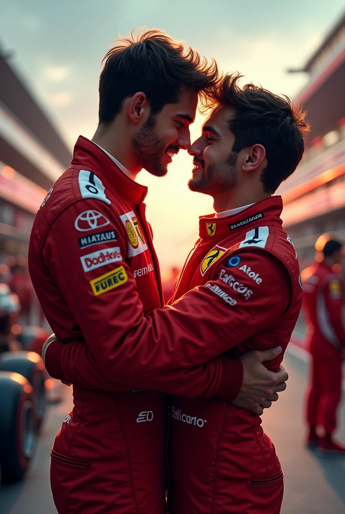 Checo Perez and Max Verstappen kissing