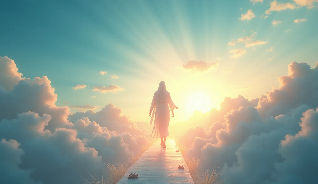 "An uplifting portrayal of a figure walking through a radiant - SeaArt AI