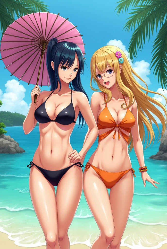 Crie uma personagem de One Piece o anime pra mim, I want her to have long blonde hair down to her feet, olhos roxos e pele branca, usando uma espada longa na cor branca com detalhes roxos e dourados, personagem de One Piece o anime, inspire-se na Nico Robin e Nami de One Piece, anime do Luffy