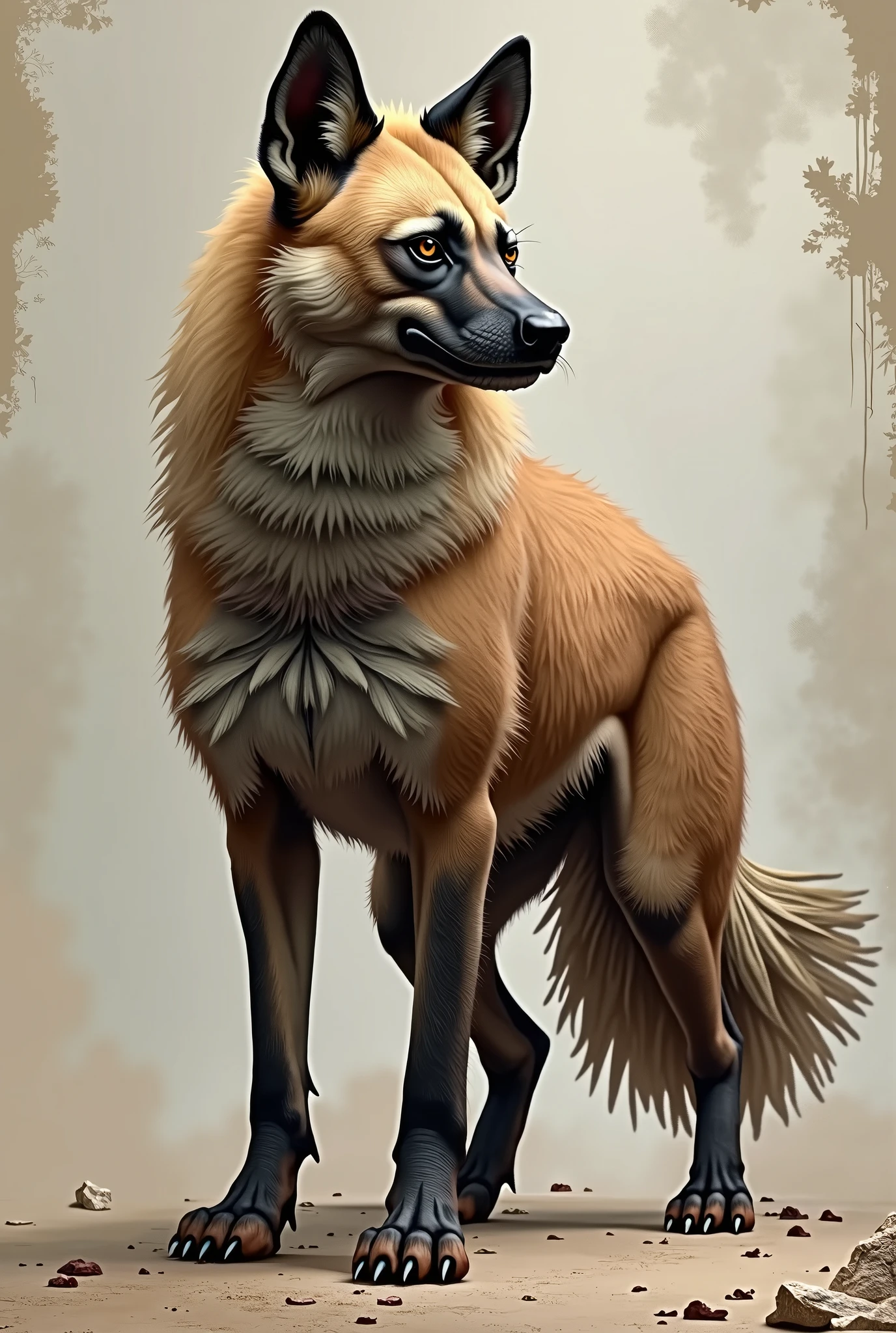 mammal,solo,canid,feral,male,canine,fur,canis,sheath,fully sheathed,claws,hi res,inner ear fluff,tuft,maned wolf,paws,4 toes,toes,full body,detailed background