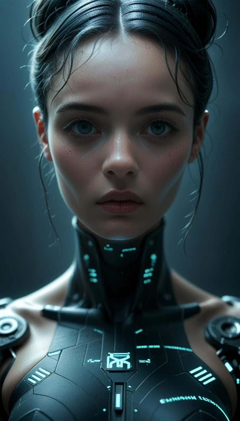 hyperrealistic portrait of a cyberpunk hacker woman, by Luis Royo, by Frida Khalo, hacking effects, detailed lines, network, cybernetics, cables, computation, technological, color blocking, circuitry, digital, insane detail, front view, symmetrical, octane, concept art, abstract, artistic, 8k, cinematic, trending on artstation