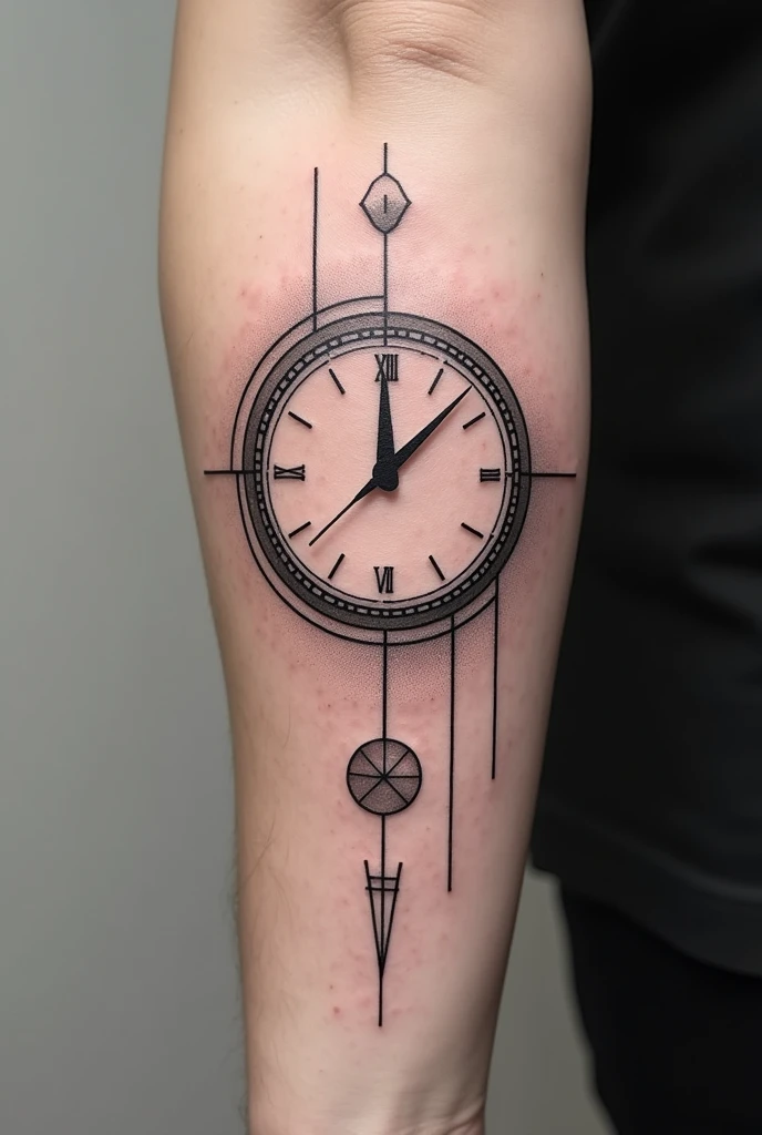 Simple minimalistic all black tattoo combining 11:11 with other simple elements