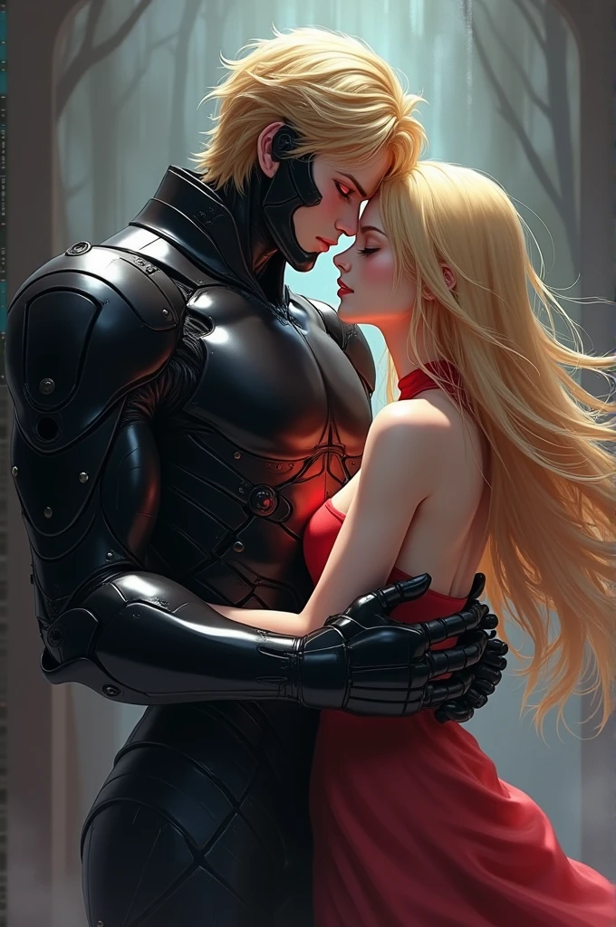 Masterpiece, 8k, illustration, A man and a Woman, 2 people, 1man, 1woman 1 Man: heavy armor, full armor, black armor, 1 Woman: light armor, tight bodysuit, black bodysuit Dynamic pose, cinematic lighting Side to side, liquid clothes, starrystarscloudcolorful