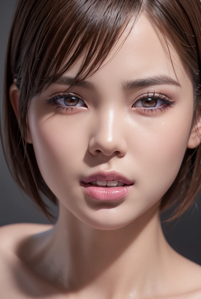 1 girl, (Wearing colorful stage costumes:1.2), Very beautiful Japanese idol portraits, Face close-up, (RAW Photos, highest quality), (Realistic, Realistic:1.4), (masterpiece), Very delicate and beautiful, Very detailed, 2k wallpaper, wonderful, finely, Very detailed CG Unity 8K wallpaper, Very detailed, High resolution, Soft Light, Beautiful detailed girl, Very detailed目と顔, Beautiful and sophisticated nose, Finely beautiful eyes, Cinema Lighting, (Simple light color background:1.3), (short hair), (Bob), Complete Anatomy, Slender body, Small breasts, smile