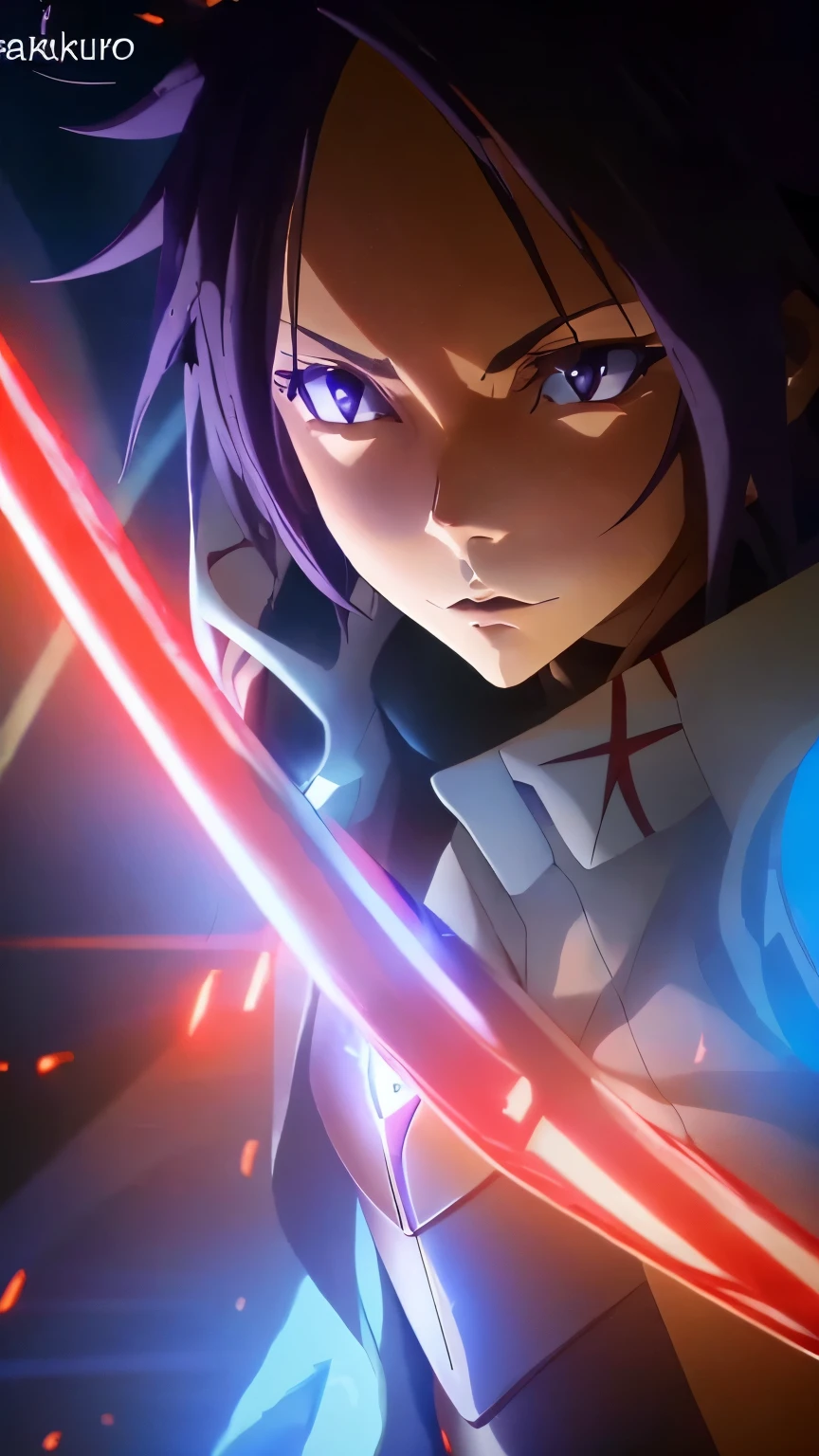 a detailed portrait of Hinata Sakaguchi from the anime "That Time I Got Reincarnated as a Slime", full body view, fighter pose holding a sword, dramatic red lighting, ultra-detailed, 8k, highly realistic, photorealistic, cinematic, masterpiece