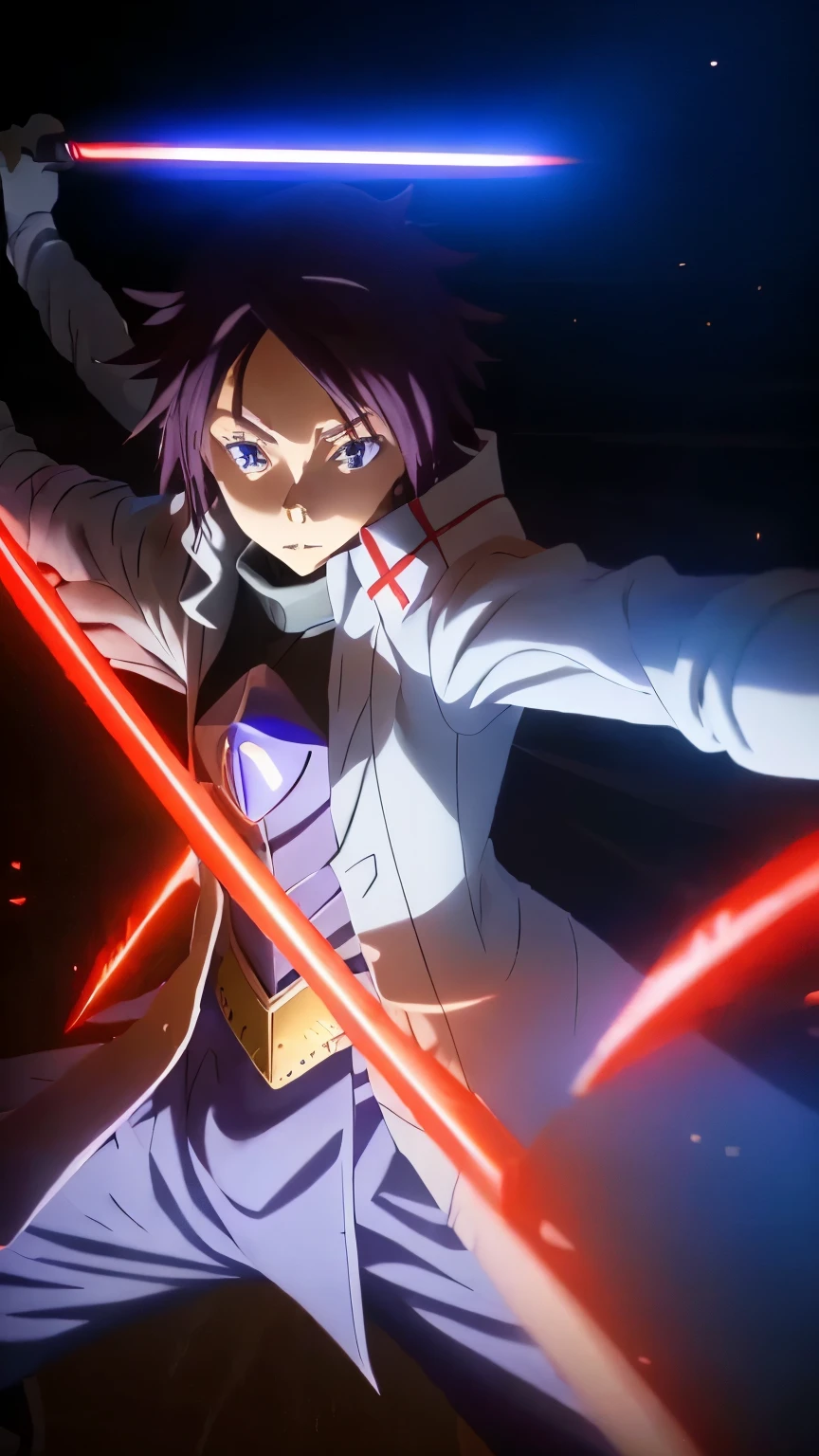 a detailed portrait of Hinata Sakaguchi from the anime "That Time I Got Reincarnated as a Slime", full body view, fighter pose holding a sword, dramatic red lighting, ultra-detailed, 8k, highly realistic, photorealistic, cinematic, masterpiece
