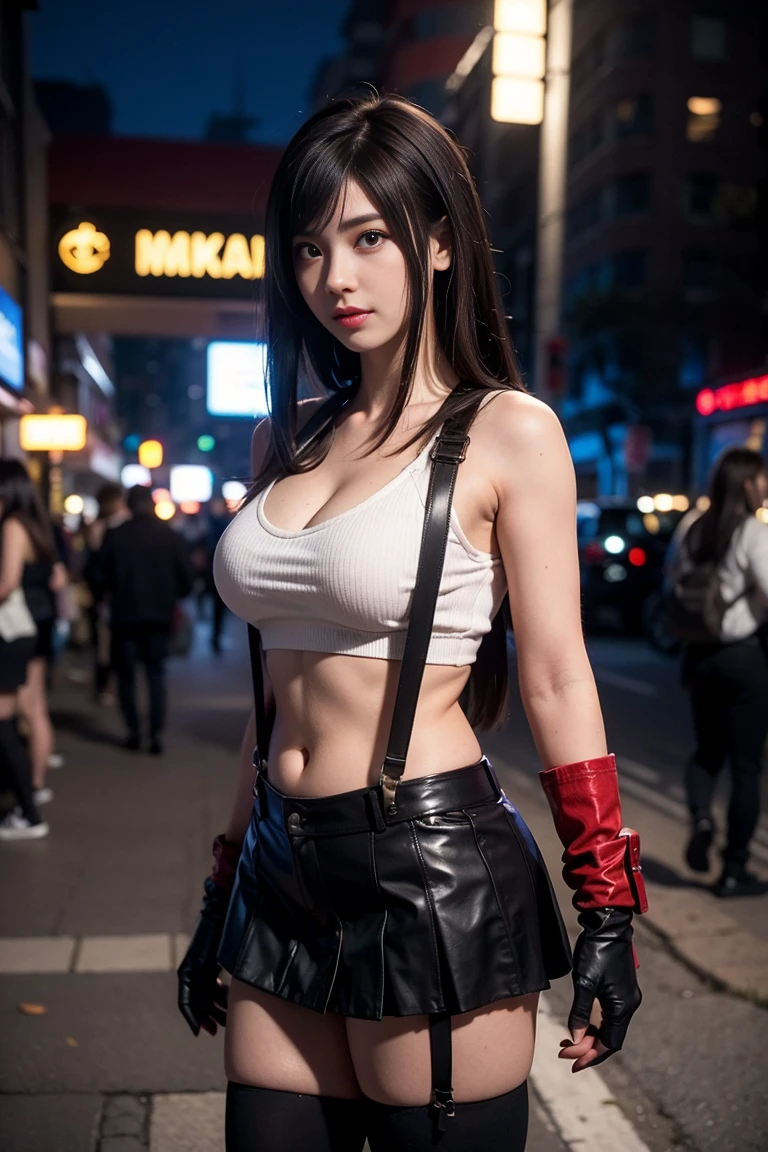 Game Art，Best picture quality，Maximum resolution，8k，Unreal Engine 5 rendering works， (Future Girl)，(Female Warrior)， 22-year-old young hacker)，(Rainbow hair，Oriental hairstyle)，((Red pupils:1.3))，(Beautiful eyes full of details)，(Large Breasts)，(Eyeshadow)，Elegant and charming，indifferent，((anger))，(Futuristic cyberpunk jacket，Combined Armor，There are exquisite Chinese patterns on the clothes，The sparkle of jewelry)，Cyberpunk Characters，Future Style， Photo poses，City background，Movie Lighting，Ray Tracing，Game CG，((3D Unreal Engine))，oc rendering reflection pattern