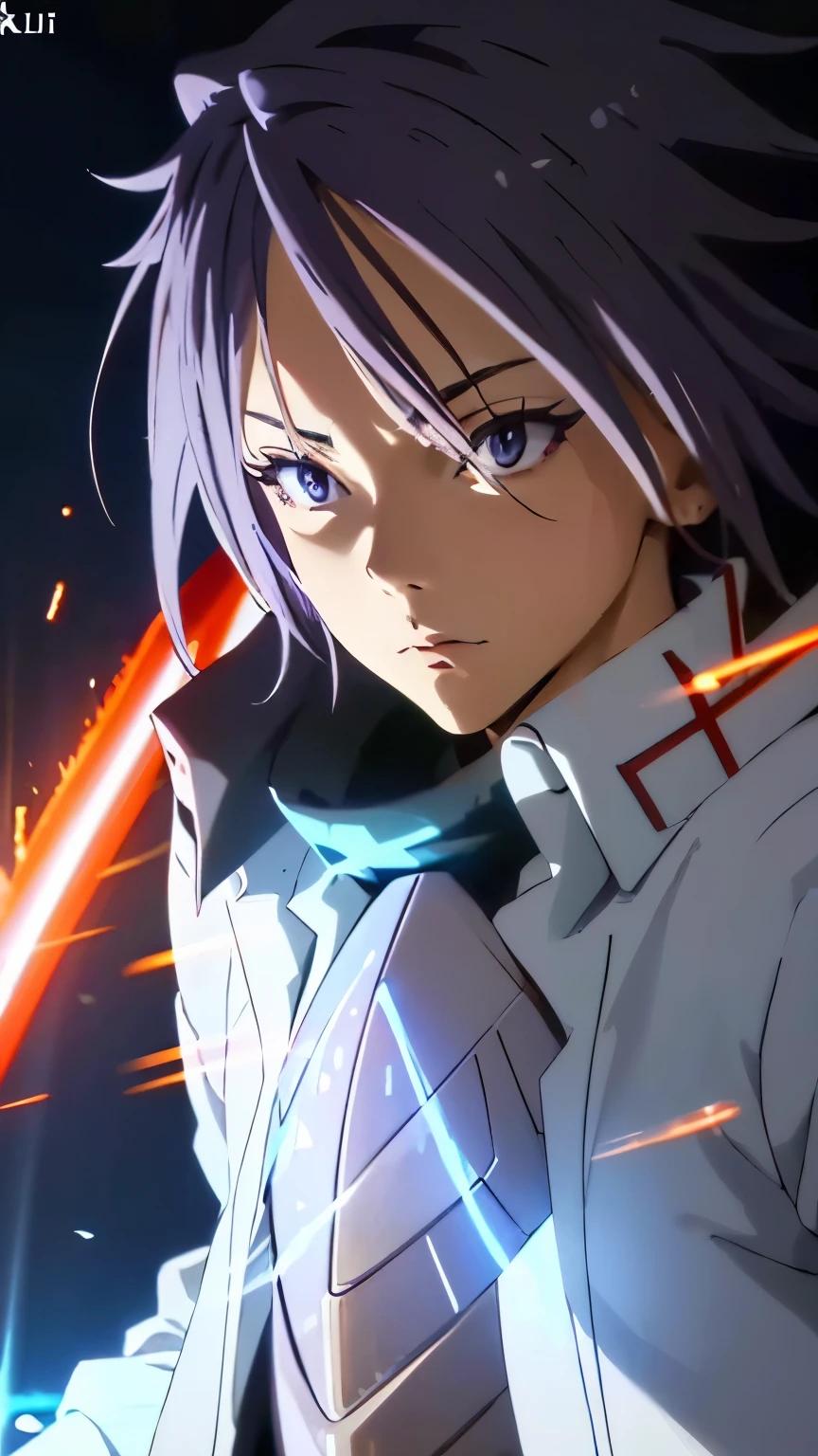 a detailed portrait of Hinata Sakaguchi from the anime "That Time I Got Reincarnated as a Slime", full body view, fighter pose holding a sword, dramatic red lighting, ultra-detailed, 8k, highly realistic, photorealistic, cinematic, masterpiece