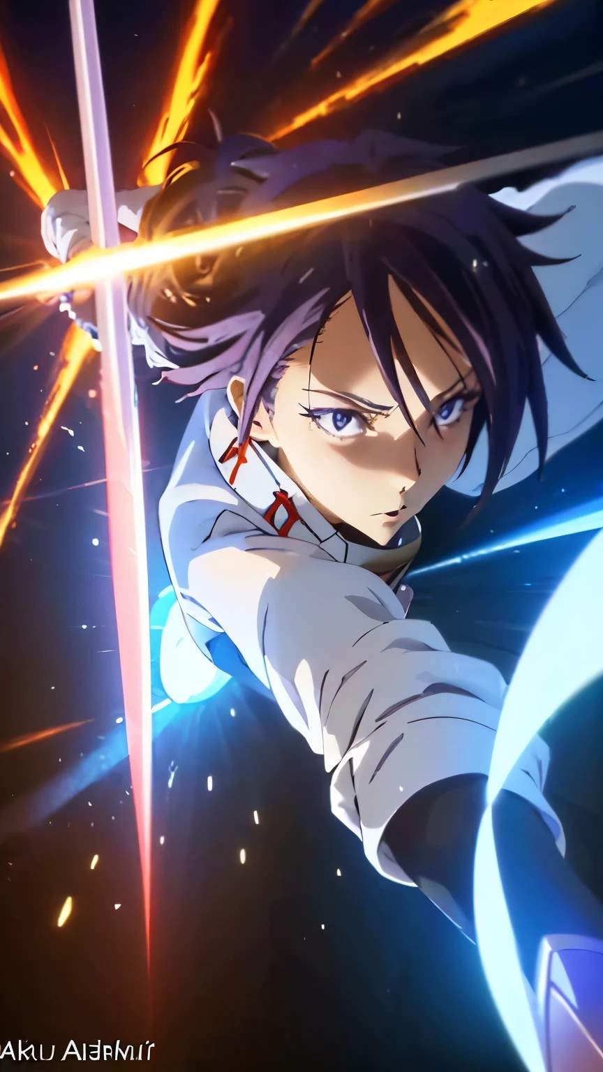 a detailed portrait of Hinata Sakaguchi from the anime "That Time I Got Reincarnated as a Slime", full body view, fighter pose holding a sword, dramatic red lighting, ultra-detailed, 8k, highly realistic, photorealistic, cinematic, masterpiece