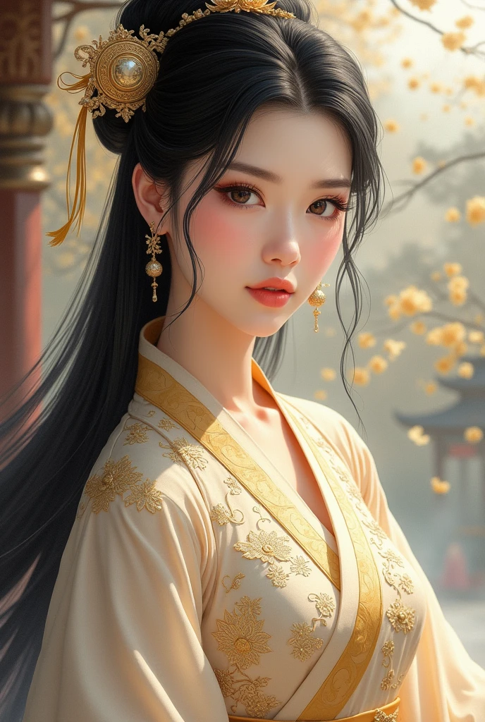 An ancient Chinese beauty, charming temperament, long flowing skirt, clear face, pretty eyes, surrounding osmanthus, proportional masterpiece of perfect body structure, super detailed, epic composition, color tattoo art, new traditional tattoo art, SD Tattoo Design., color tattoo art, mysterious warm and friendly atmosphere, Hyperrealistic painting, super HD, high quality, of the highest quality, 32k --v 6
